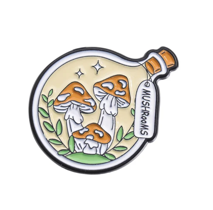 Mushrooms in a Bottle Enamel Pin