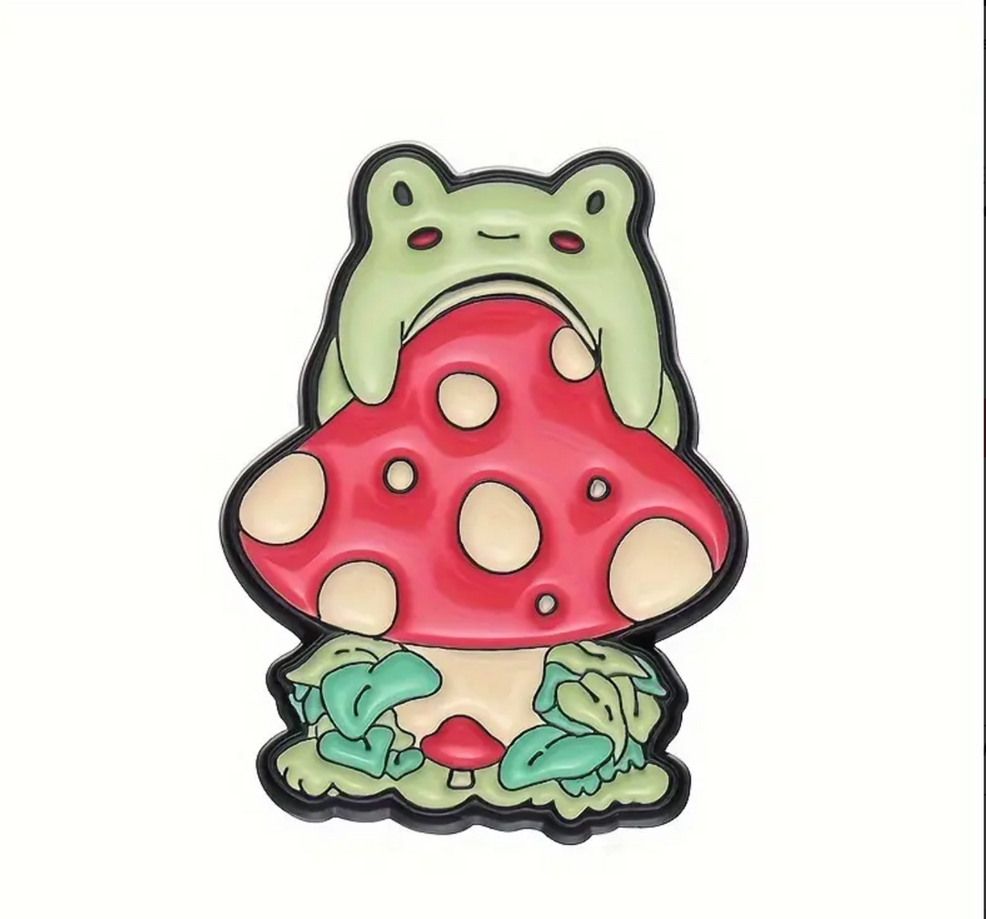 Frog and Little Mushroom Enamel Pin