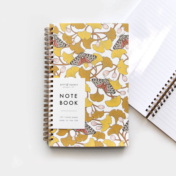 Ginkgo + Tiger Moth Spiral Bound Notebook